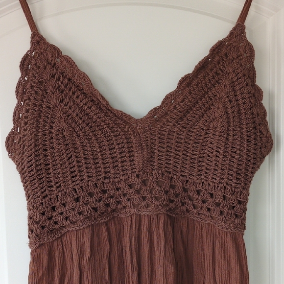 Indulge Brown Maxi Dress with Crochet Detail - Picture 3 of 5